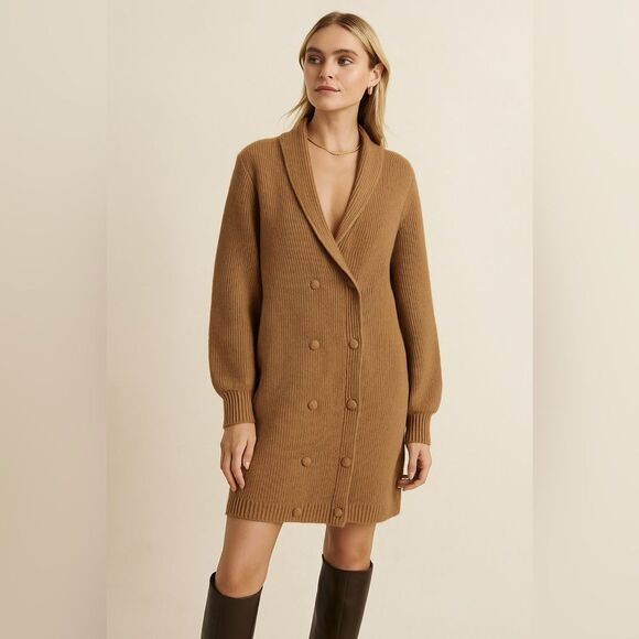 Anthropologie Dresses & Skirts - Anthropologie Flat White Sweater Ribbed Knit Mini Cardigan Sweater Camel Dress M